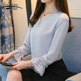 spring chiffon blouse womens tops and fashion causal shirt long sleeve shirts plus size OL femininas 1955 50 210521
