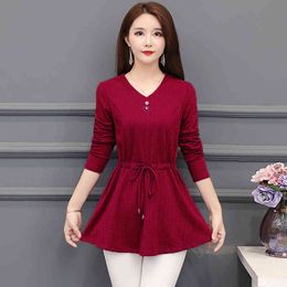 5XL Casual solid Red fashion woman blouses Long Sleeve OL blouse women tops and blusa feminina Shirt Women 606F 210420
