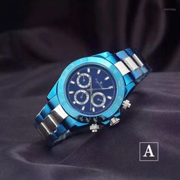 Wristwatches Men Automatic Mechanical Watches Blue Platinum Stainless Steel Sapphire Glass Sports Watch