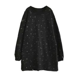 PERHAPS U Black Grey White O Neck Star Sweatshirt Fleece Pullover Long Sleeve Loose Short Mini Dress Winter Autumn O Neck D0852 210529