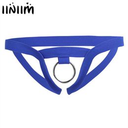 Men Lingerie Sex Gay Male Panties Crotchless G-string Open Butt Bondage Gear Pouch Sissy Penis Underwear Underpants with O-Ring P0812