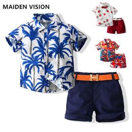 2021 summer Kid Boy Clothing Brand Gentleman suit Casual Tracksuit printing Short sleeve shirt Sets Infant Clothes Baby Pants X0902