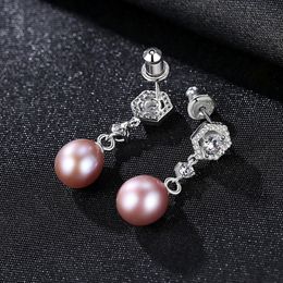 New Fashion Pearl Earrings Sterling Silver Natural Freshwater Pearl Inlaid Zircon Stud Earrings Women Jewellery Gifts