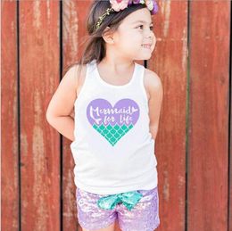 Toddler Girl Clothes Mermaid Tops Sequins Shorts 2pcs Set Designer Children Girl Outfits Summer Kids Suits Boutique Baby Clothing DW5240