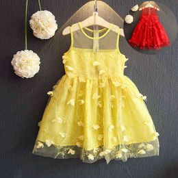 Kids Dance Dresses for Girls Summer Sleeveless Fashion Yellow Red Baby Toddler Girl Princess Lace Dress Birthday Party Gift G1129