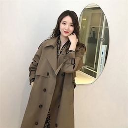 British Style Long Casual Women Trench Coat Fashion Double Breasted With Sashes Female Windbreaker Spring Clothes 210914