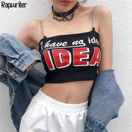 Off Shoulder Spaghetti Strap Chain Patchwork Cotton Letter Camis Women Summer Backless Streetwear Bra Tops 210510