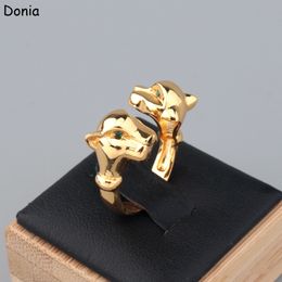 Donia jewelry luxury ring European and American fashion glossy double-headed leopard copper micro-inlaid zircon designer gift