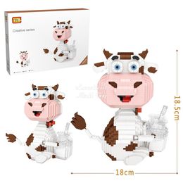 LOZ Cute Cow with Bottle Mini Building Blocks Model, Kid& Adult DIY Assembly Educational Toy, Ornament, Christmas Kid Birthday Gift,9052,2-1