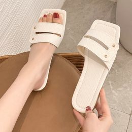 Shoes Womens Slippers Outdoor Slides Fashion Pantofle Low Lady Luxury 2021 Flat Girl Summer Basic Fretwork Rome PU Rubber Y0406