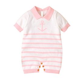 Fashion Style Baby Jumpsuit Winter Boys girls Knitted Striped Printed Kids Short-sleeved Tights Sweater 210515