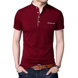 BROWON 2021 Fashion Men T-shirt Summer Short Sleeve T-shirt Stand Collar Solid Slim T-shirt Men Cotton Tops Tees Plus Size 5XL Y0322