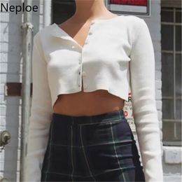 Knitted Sweaters Women Solid Single Breasted Belly-Button Cardigans Fashion Casual O Neck Long Sleeve Tops Femme 1D114 210422