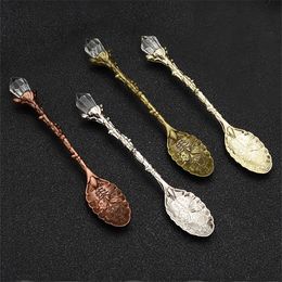 Vintage Spoons Carved Crystal Head Pattern Alloy Leaf Spoon Nordic Creative Mug Coffee Ice Cream Spoon 11x1.9cm