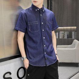 quality mens denim shirts UK - Men's Casual Shirts 2021 Summer Cotton Denim Shirt Korean Fashion Men High Quality Pocket Youth Size 4XL Drop