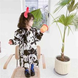 Spring Arrival Girls Long Sleeve Cartoon Dress Kids Panda Dresses Korean Design 210528