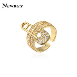 Luxury AAA+ Cubic Zircon Paper Clip Charm Wedding Ring For Women 2021 Fashion Gold Colour Open Ring Adjustable Size Wholesale X0715