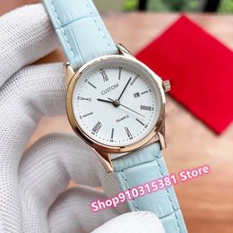 Top Luxury Women Geometric Roman Number Wristwatch Silver stainlesss steel quartz watches Lady Grey Leather clock 31mm