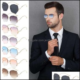 Sunglasses Fashion Aessories 2021 Tea Gradient Women Ocean Water Cut Trimmed Lens Metal Curved Temples Sun Glasses Female Uv400 Drop Deliver