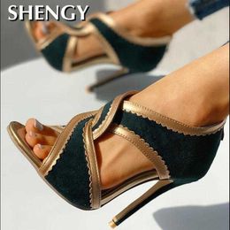 2020 High Heels Women Sandals Summer Gladiator Cross Strappy Open Toe Ladies Shoes Sexy Stiletto Bridal Wedding Party Pumps Y0721