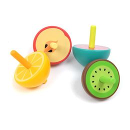 spin tops toys UK - Kids Wooden Apple Kiwi Fruits Spin Toys Colorful Mini Spinning Tops Fun