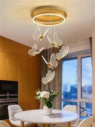 duplex stairs chandelier Canada - Postmodern Deluxe Stairs LED Chandelier Nordic Duplex Building Hall Hanging Light Restaurant Cafe Home Decoration Pendant Lamps