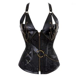 Bustiers & Corsets Sexy Pu Leather Gothic Punk Corset Steampunk And Halter Plus Size Zip Burlesque Basque Costume