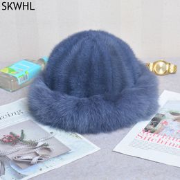 Outdoor Winter Warm Soft Knitted Real Genuine Fox Fur Hats Women Mink Caps Beanies Party Hat