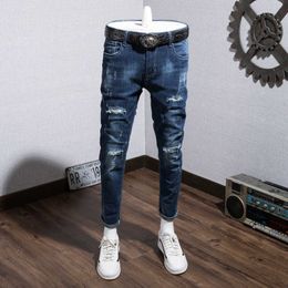 Men New Skinny Jeans Size 28 36 Biker Destroyed Ripped Denim Hip Hop Jeans Trousers For Male Pants X0621