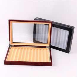 rectangle wooden boxes Canada - Watch Boxes & Cases 12 23 Grid Anti Dust Glass Lid Rectangle Display Box Pen Case Storage Travel Gift Holder Scratch Proof Wooden Visible
