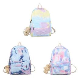 THINKTHENDO Women Backpack Tie Dye Mixed Colour Nylon School Bookbag Daypack Rucksack Shoulder Bag for Teenager Girls X0529