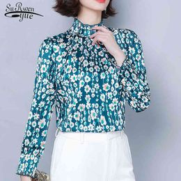 Camisas Mujer Long Sleeve Floral Blouse Women Casual Chiffon Pullover Printing Shirt Stand Collar Tops 6846 50 210508