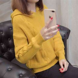 Hooded ladies sweater jacket autumn casual knit outer wear Winter Cotton O-Neck 210416