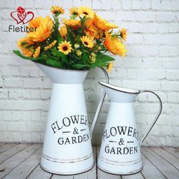 Fletiter Farmhouse Decorative Pitcher, Metal Rustic Pitcher Vase Flower Jug For Home Decoration, Wedding Decor, Po Props Vases