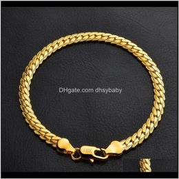 Link, Drop Delivery 2021 18K Gold Plated Bracelets Men 5Mm Flat Chain Bracelet With Stamp Fashion Jewelry Birthday Christmas Gift For Women P