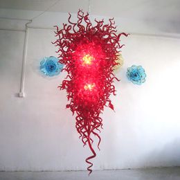 Pendant Lights Lamps Artistic Red Colored Murano Chandeliers Modern Led Bulbs 70*120cm Hand Blown Glass Chandelier Duplex Building Coffee Shop office Home Lamp