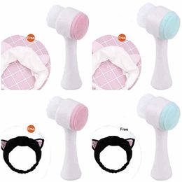 Deep Face Cleaning Tools Double Headed Silicone Brush and Headbands Set Facial Washing Skin Beauty Accessories