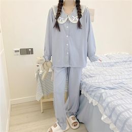 Women's Sleepwear Sweet Princess Style Doll Collar Pajamas Spring And Autumn Long Sleeve Thin Suit Pure Cotton Cute Outerwear Homewear