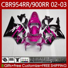 Bodywork Kit For HONDA CBR900 CBR954 RR CBR 954 900 RR CC 2002-2003 Body 61No.48 CBR954RR CBR 900RR 954RR 900CC 02 03 CBR900RR CBR954-RR 2002 2003 Fairings rose pink blk