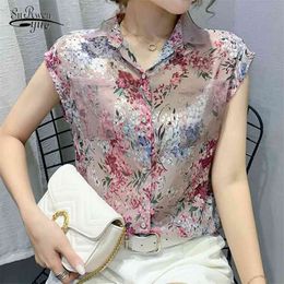 Casual Sleeveless Print Blouse Spring Summer Floral Chiffon Shirts Women Plus Size Cardigan Ladies Tops Blusas Mujer 10225 210521