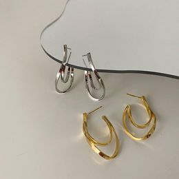 Dangle & Chandelier Origin Summer Textured Irregular Twist Hoop Earring For Women Femme Gold Silver Colour Metal Double-Layer Jewellery