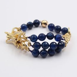 GuaiGuai Jewellery Natural 10mm Round Faceted Blue Agates Cz Pave Dragon Connector Bracelet For Women Lady Jewelry2604