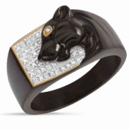 Vintage Domineering Black Panther Statement Ring Full Crystal Inlaid Leopard Totem Rings for Women Men Party Gift Viking Jewellery