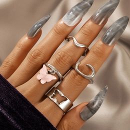 Vintage Boho Hollow Butterfly Ring Set For Women Irregular Silver Color Geometric Knuckle Finger Ring Wedding Party Jewelry Gift