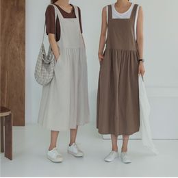 Summer Ladies Dress Plus Size XL- 5XL Cotton Linen Women Tank Vestidos Sleeveless Robe Dresses Pockets Clothes