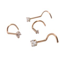 50pcs/lot Rose Gold CZ Gem Nose Rings 20G Nostril Ring Screw Stud Body Piercing Jewellery Surgical Steel