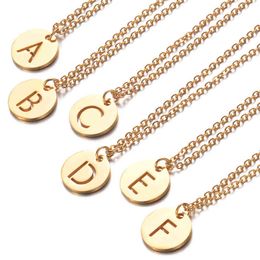 Stainless Steel Tiny Round Disc Initial Necklace Gold Silver Colour Letters Name Choker For Women Minimalist Pendant Jewellery G220310