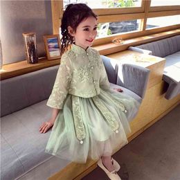 Cheongsam Dress for Girls Formal Birthday Party Clothes Kids Dresses Lace Chinese New Year Girls Dresses A-line Princess Dress 210331