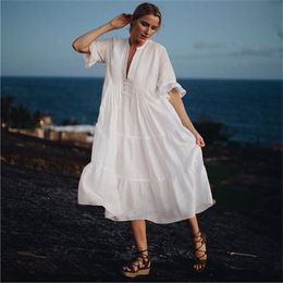 Beach dress Saida de Praia Cotton Cover up Kaftan Pareos Playa Mujer Lace Bikini Swimsuit cover #Q793 210420