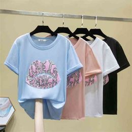 Oversized T shirt Women Tops Harajuku Summer Loose Casual Plus Size Tshirt Women Clothes Short Sleeve Beading Tee shirt femme 210604